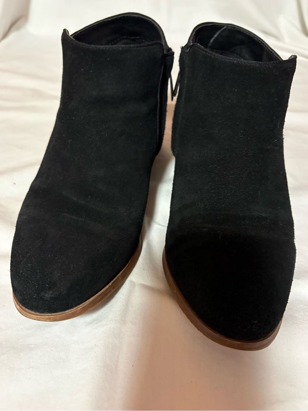 Denver Hayes Black Suede Ankle Booties with Brown Sole